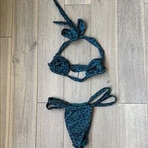 One One Teal & Black Halter Bikini
